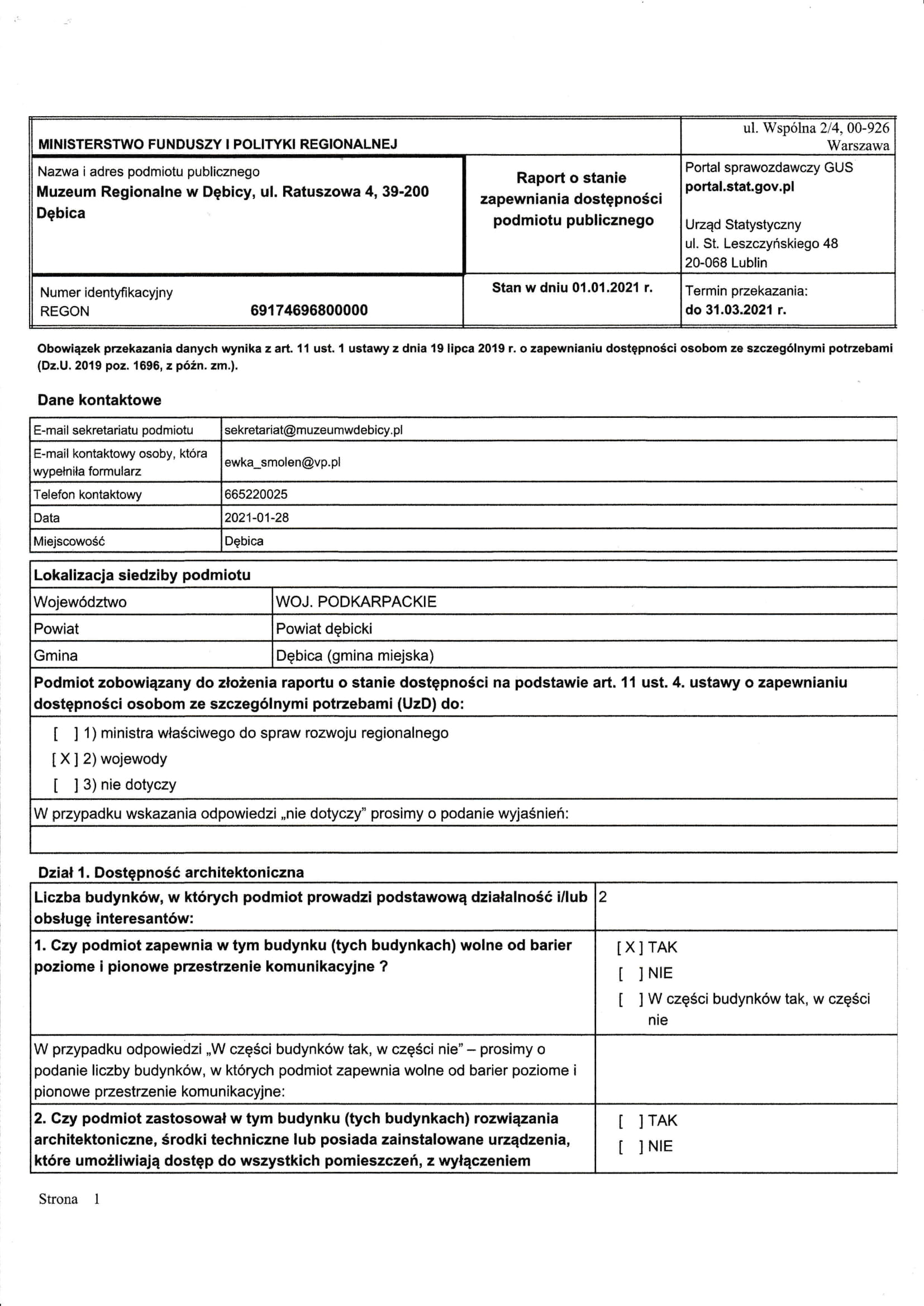 Raport o stanie dostępności podmiotu publicznego